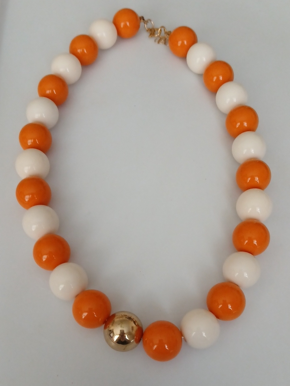 Fashion Jewelry Orange, White & Gold Beaded Necklace